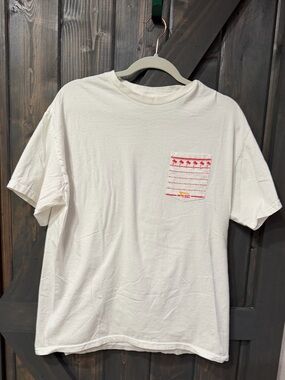 In N Out Burgers Men's White Crewneck Pocket T‑Shirt with Red Pattern Large